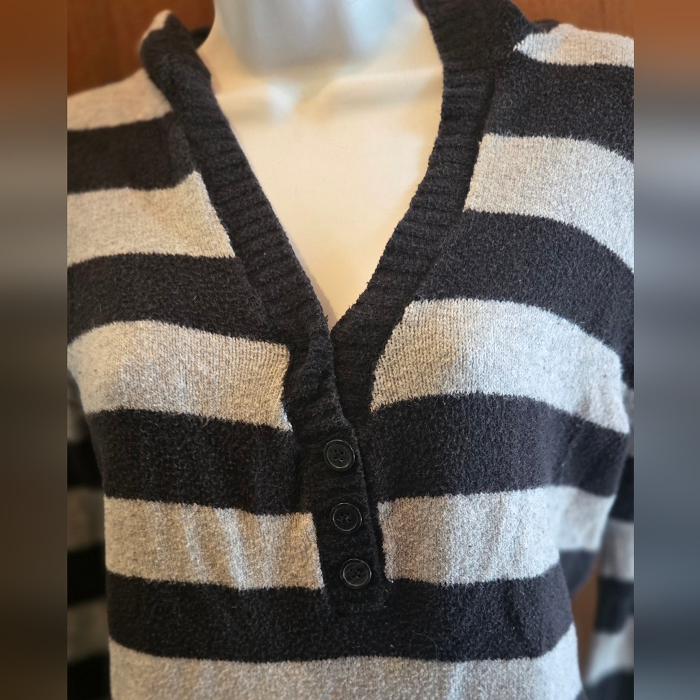 OP Black & Gray Striped Hoodie Sweater Jr's SzL - Picture 3 of 5
